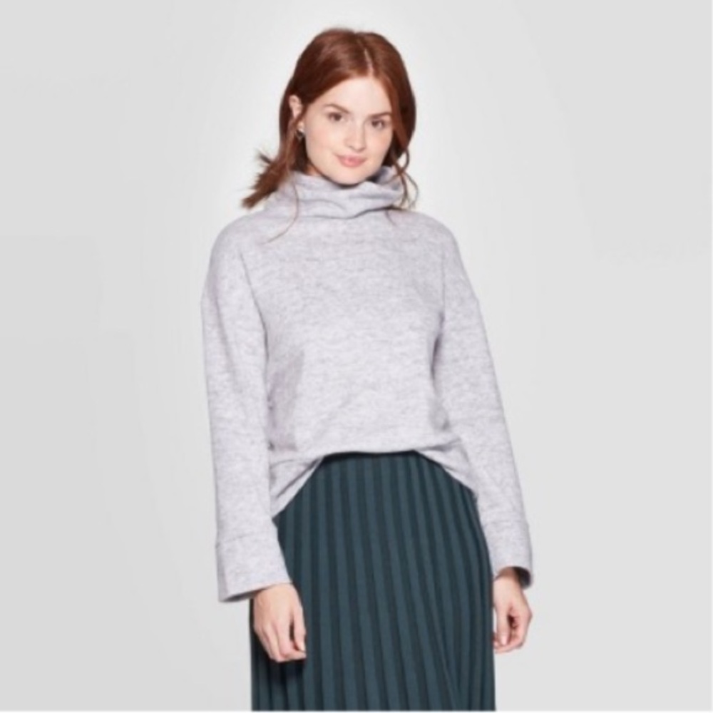 A New Day Women's Cowl Neck Cozy Fleece Boxy Pullover Sweater Gray Size L
